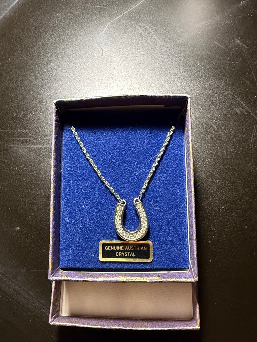 Genuine Austrian Crystal Silver Horseshoe Pendant Necklace